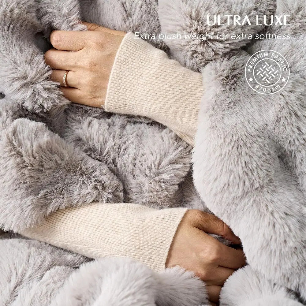 Soft Luxury Fluffy Faux Rabbit Fur Throw Blanket, Thick Warm Bubble Throw for Bed, Cozy Plush Reversible Blankets for Couch, Cha