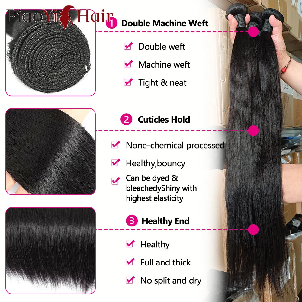 Top Unprocessed Straight Bundles Human Hair 3/6 Pcs Human Hair Brazilian Straight 100% Human Hair Bundles Extensions 3-5 Working Days Delivery