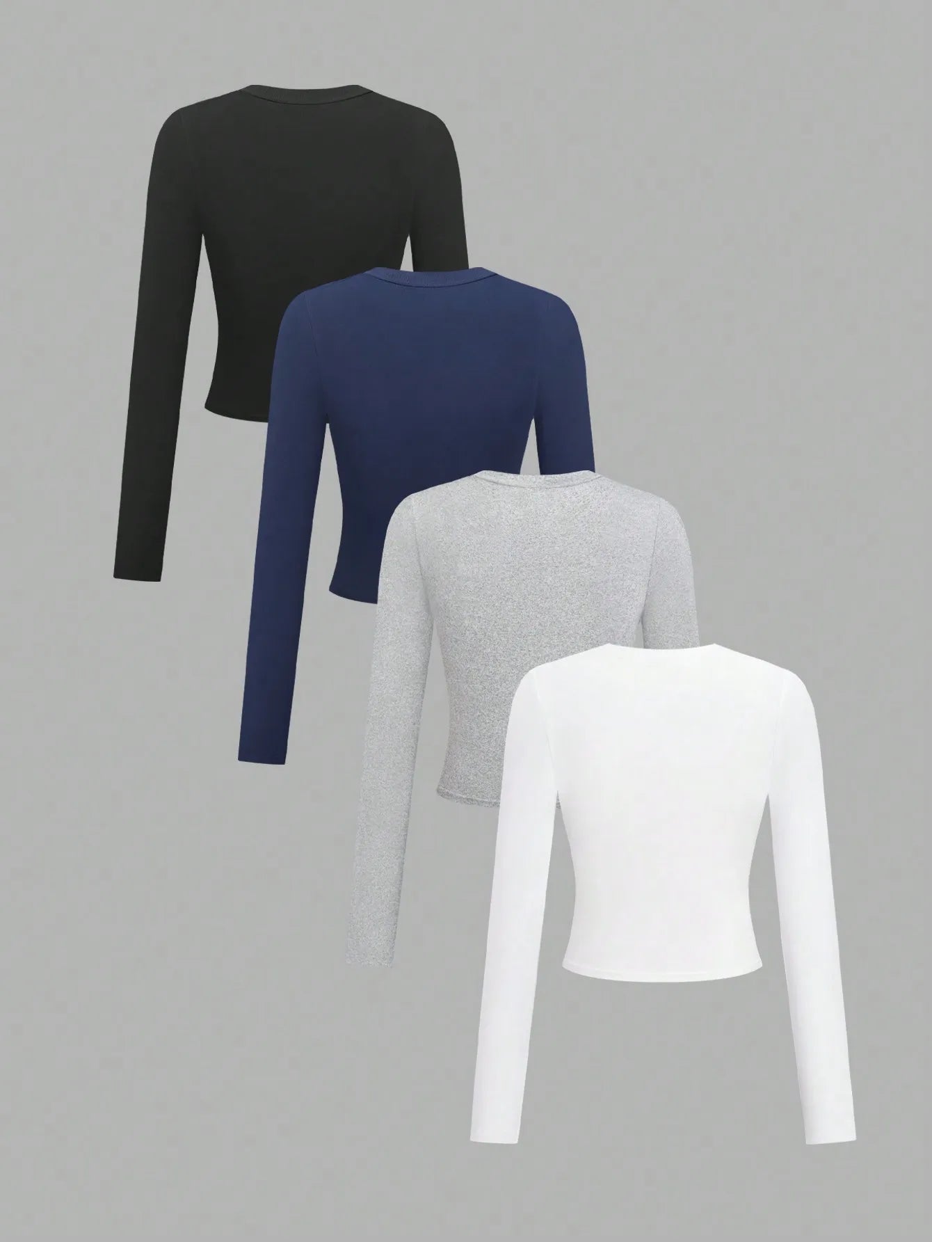4-Pack Women's Solid Color Round Neck Long Sleeve Crop Tops, Casual Fall/Winter Tees