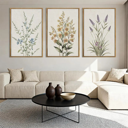 Minimalist Botanical Wall Art, Neutral Floral Prints in Beige, Modern Decor for Living Room Bedroom Office, 16x24 Inches Framed