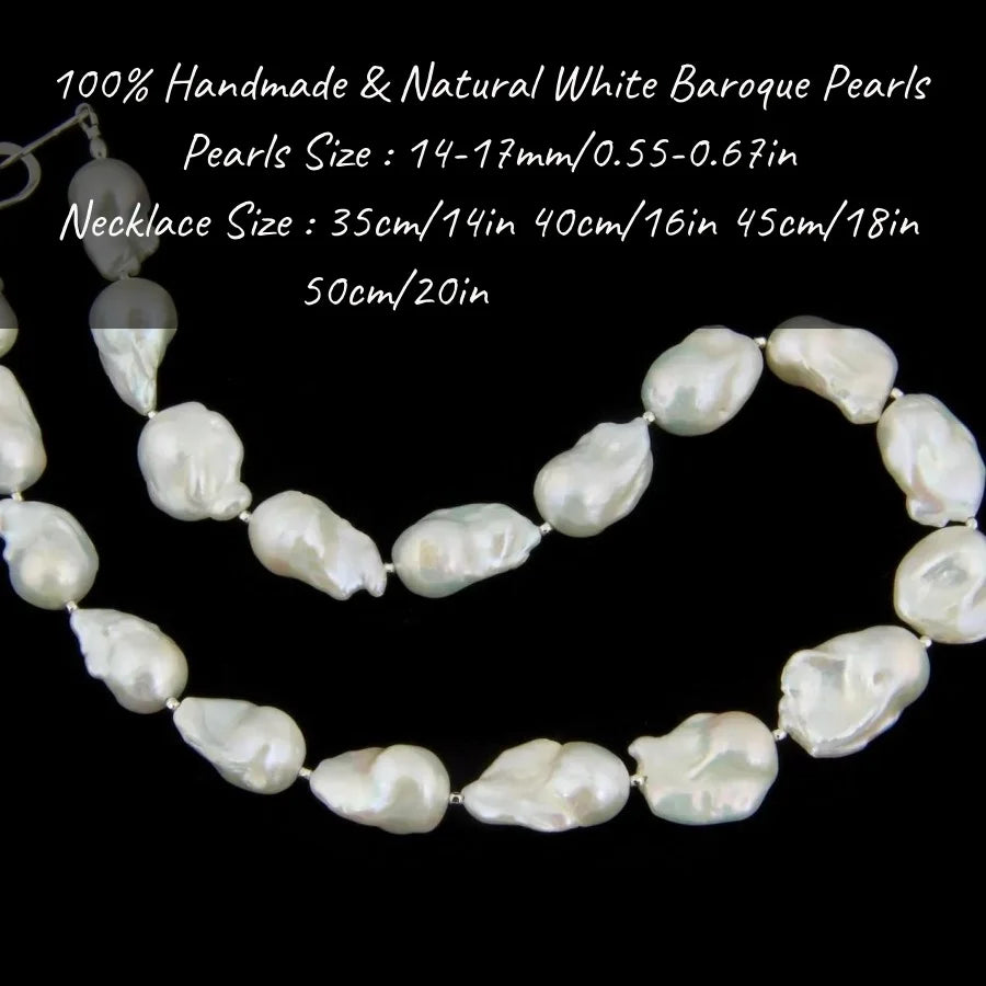 MYSOYA 14-17mm White Baroque Pearl Earrings Necklace Set With Gift Box Perfect Gift For Wedding Birthday Christmas New Year