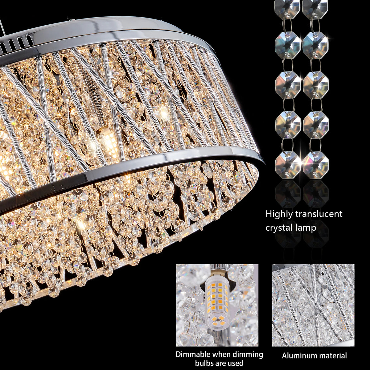 Modern Crystal Chandelier 18.9 Inches Aluminum+Iron Round Ceiling Light Flush Mount Ceiling Light Fixture