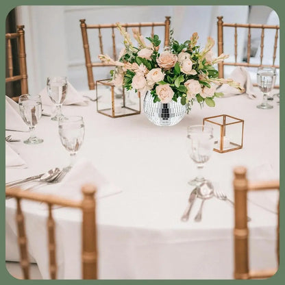 Set of 6 Silver Disco Vases, 5 x 6 Mirror Ball Planters, Glass Candle Holders, White Vases for Centerpieces, Party and Wedding D