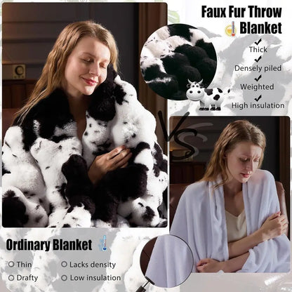 Faux Fur Throw Blanket for Couch, Fluffy Fuzzy Plush Bubble Blanket, Soft Warm Cozy Shaggy Rabbit Blanket, Luxury Decorative Gif