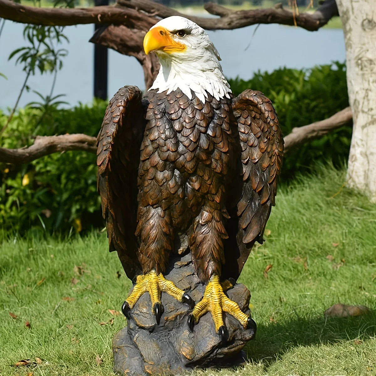 13' H X 24.4' Large Standing Bald Eagle Garden Statue Hand-Painted American Eagle Sculpture, Indoor & Outdoor Lawn Courtyard Decor, Patriotic Themed Ornament