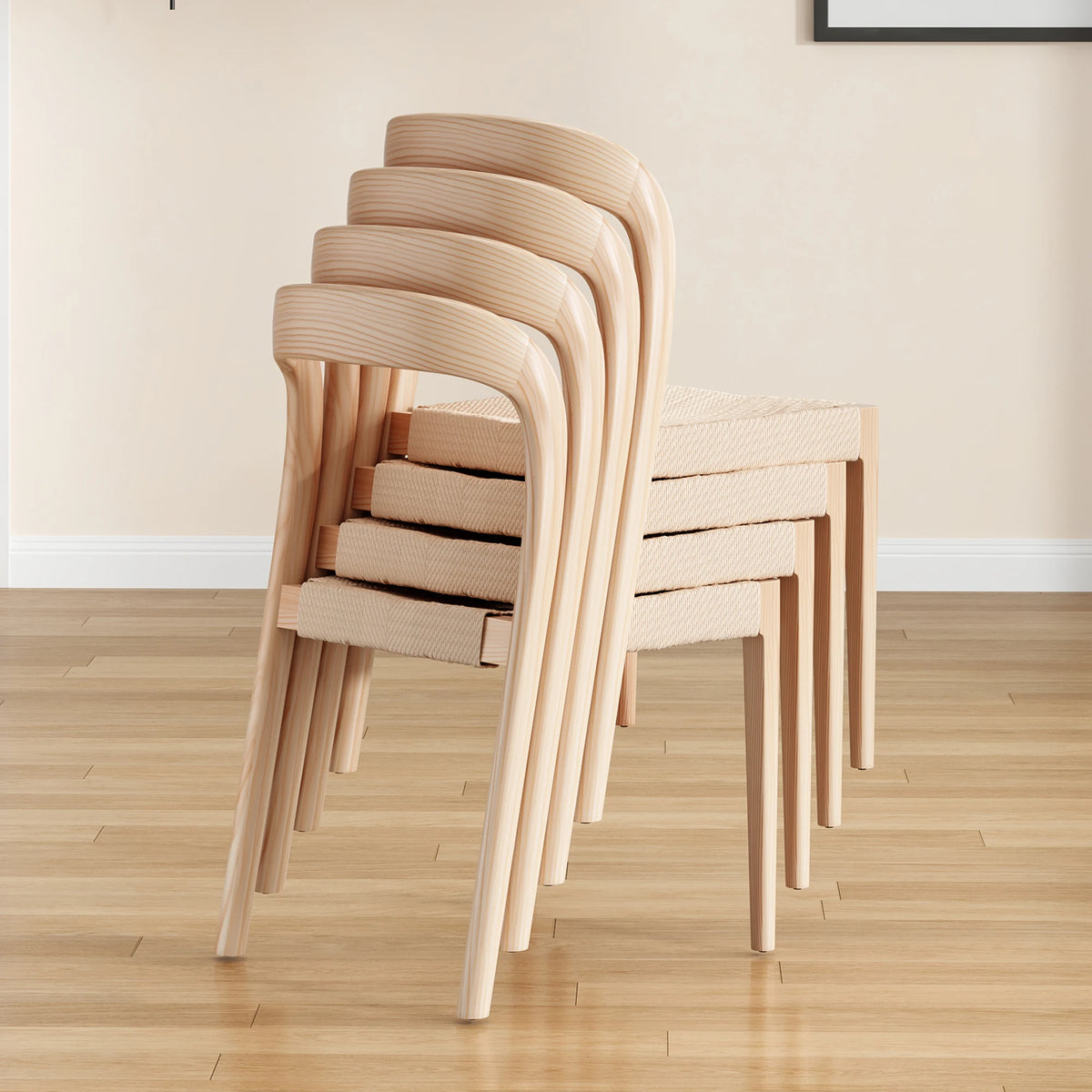 Farini Set of 2 Ash Wood Stackable Dining Chair Mid Century Modern Wooden for Dining Room