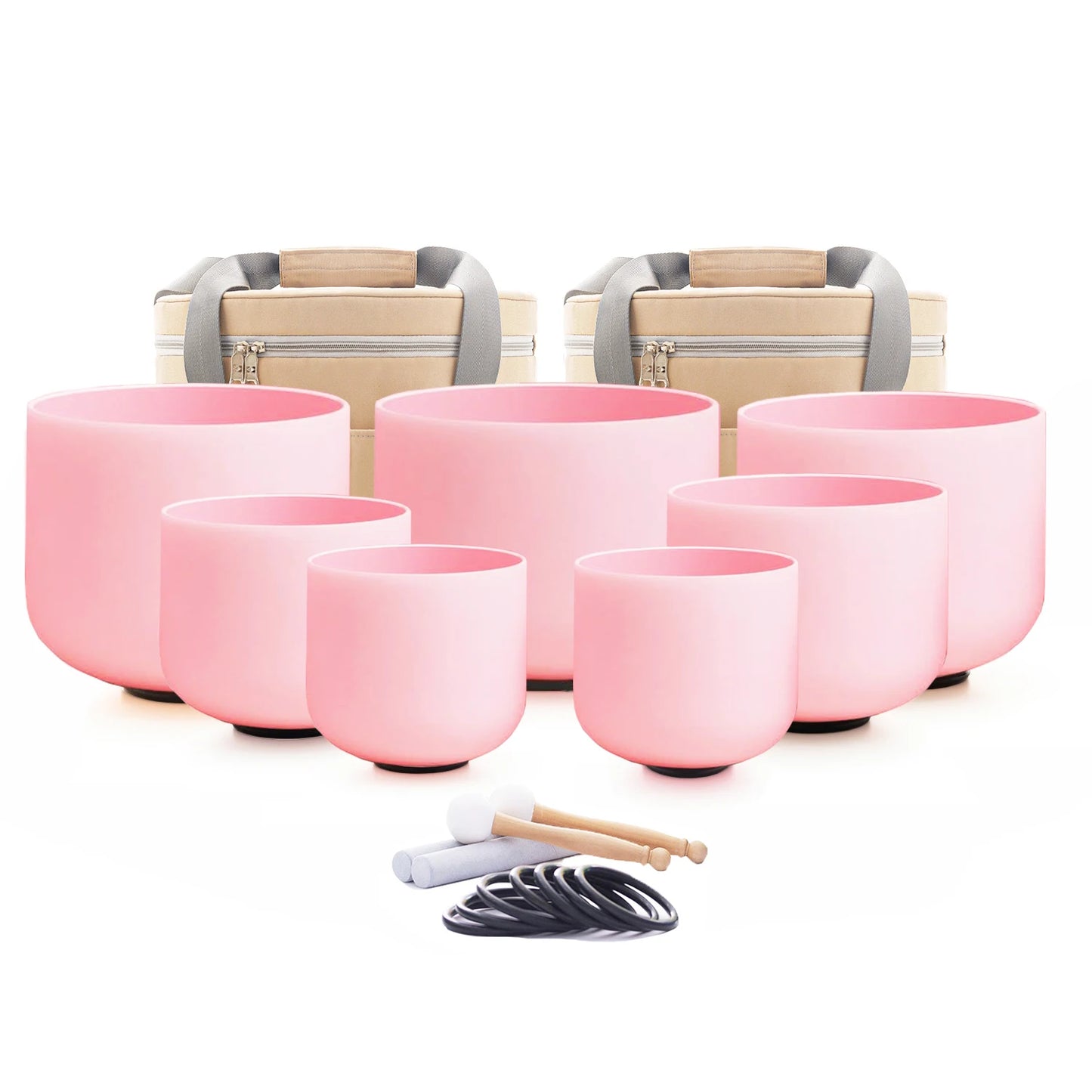 Hye-eun 7-12/6-12 Inch Crystal Singing Bowls Chakra Set of 7pcs with 2 Pcs Carrying Case for Yoga Musical Vibration Total 7 Pcs