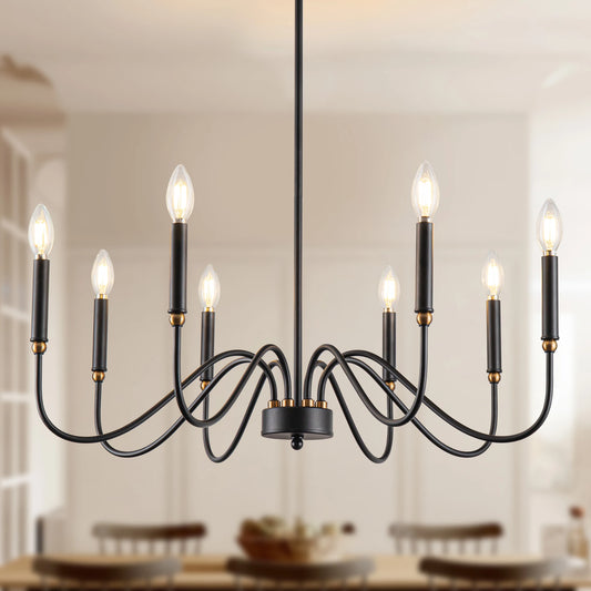 8 Light Black Chandelier Farmhouse Chandelier for Dining Room Vintage Candelabra Chandelier Entryway Chandeliers Modern Chandelier for Bedroom, Kitchen and Living Room Home Hanging Light Fixture (Bulbs Not Included)