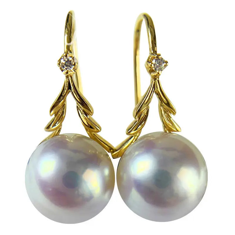 MYSOYA Japan Akoya Seawater Pearl Ear Hook Drop Earrings Stud Earrings 7-7.5 Mm With Gift Box For Her Him For Birthday Wedding
