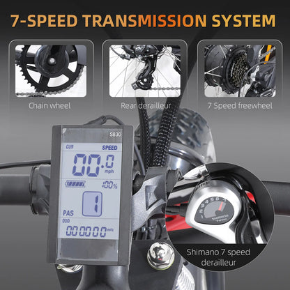 Electric Mountain Bike, 750W 31MPH Class 3 Ebike 48V 15Ah 37Mile All-Terrain Fat Tire Bicycle, Dual Suspension 7-Speed JCD UL