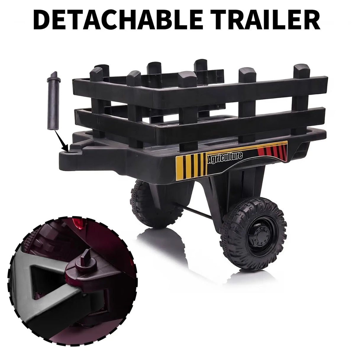 12V Kids Ride On Tractor With Trailer, Dual 35W Motors, 3 Speed Electric Farm Truck, LED Lights, Music, USB, Outdoor, Ages 3-6