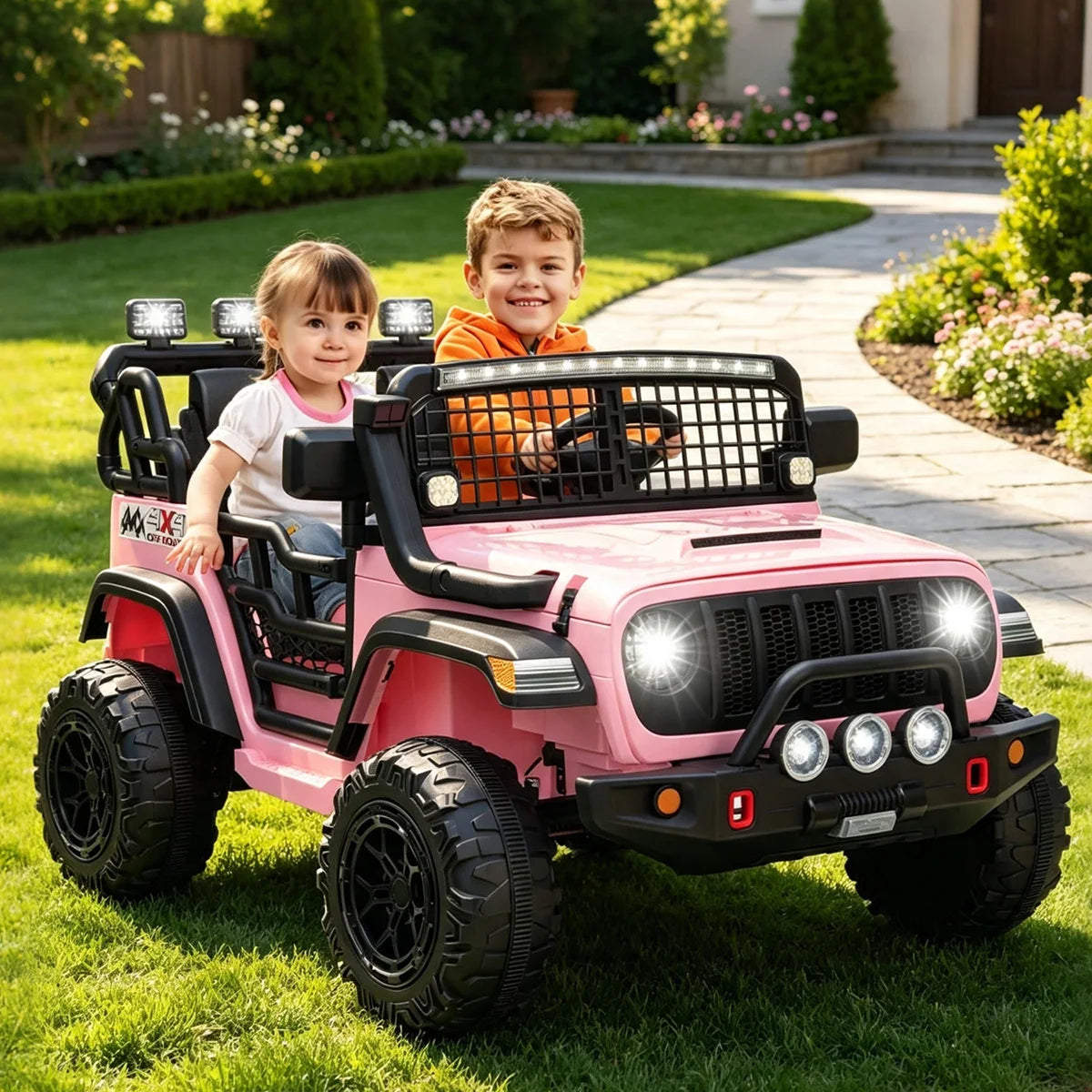 24V 2 Seater Kids Ride On Car With Remote Control, 400W Electric Truck For Big Kids, Shock Absorbers, Bluetooth, LED Lights, 4 MPH