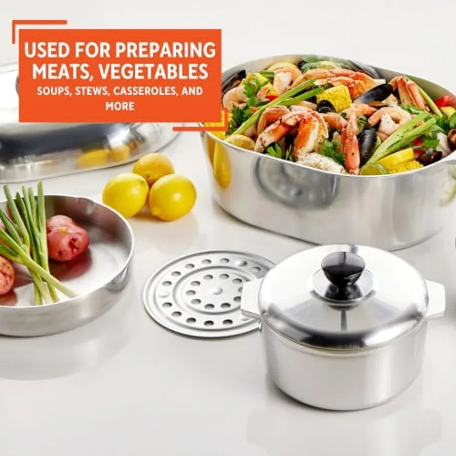 USA Heavy Duty 13-Piece Cast Aluminum Cajun Cookware Set, Silver