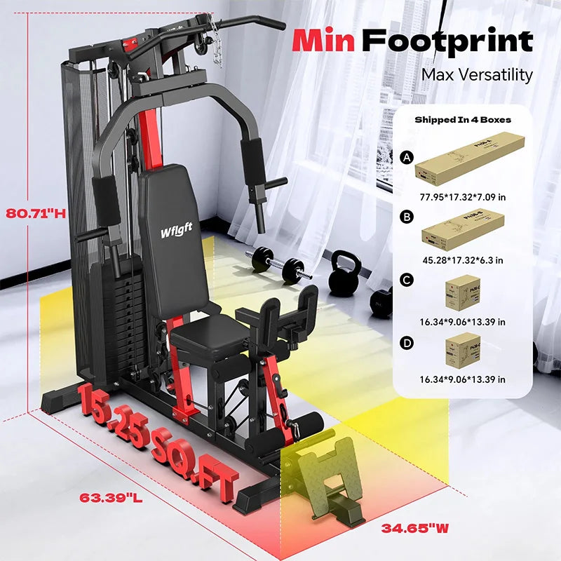Pooboo Home Gym Workout Equipment 148 LB Weight Stack, Full Body Workout Machine for LAT Pulldown, Chest Press, Leg Extension & Strength Training, Multi Function Fitness Equipment