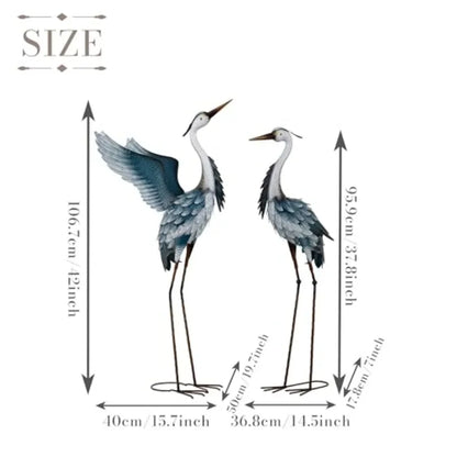 Garden Decor Blue Heron Metal Yard Art38-42" Large Metal Cranes Sculptures and Statues Heron Decoy for Outdoor Indoor Decoratio