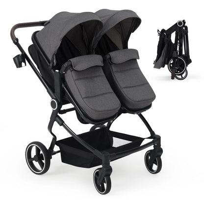 Double Stroller for Newborn and Toddler, Tandem Strollers with Lightweight Compact Fold, Adjustable Cancline for Twins Infant