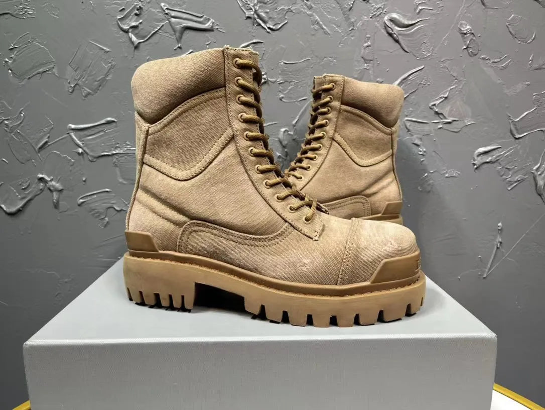 New Full Grain Leather Mid Calf Short Boots Round Toe Roomy Fit Cement Construction Men's Fall Winter Outdoor Boots