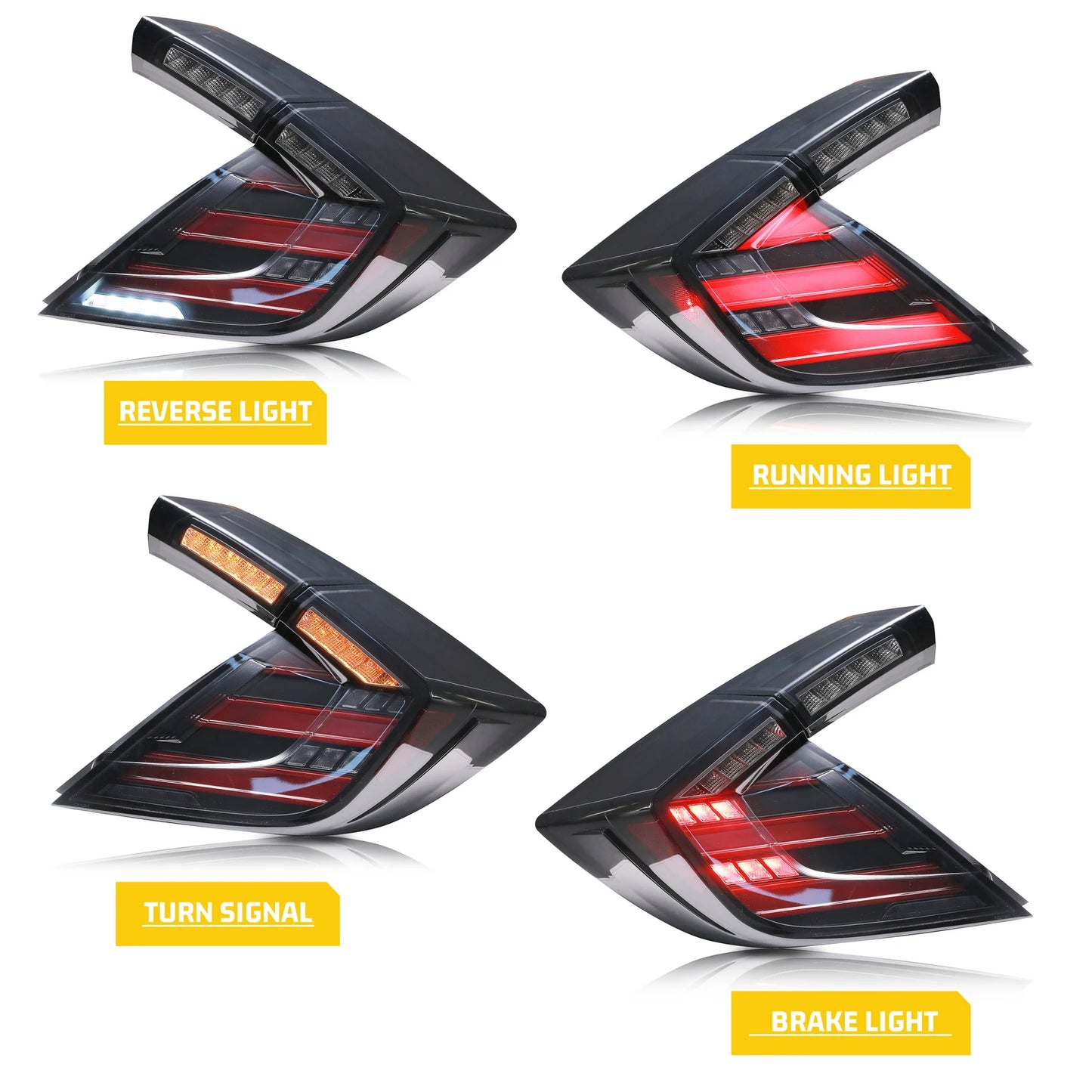 LED Tail Lights for Honda Civic Hatchback Type-R 2016-2021 Dynamic Turn Signal Black Rear Lamps Assembly Not Fit Sedan Coupe