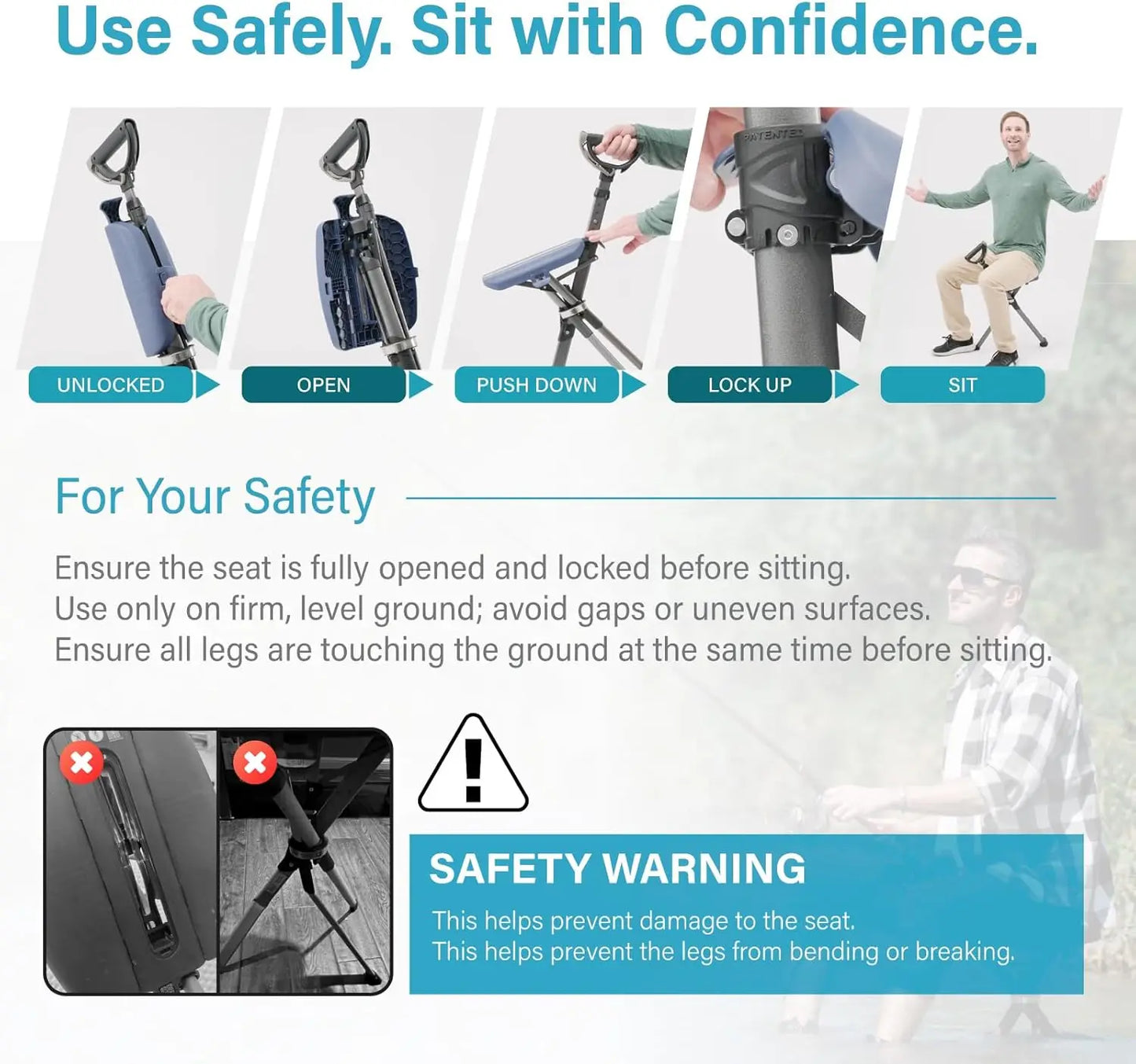 Portable Folding Walking Stick with Seat, Lightweight Aluminum Trekking Pole Chair for Hiking Support