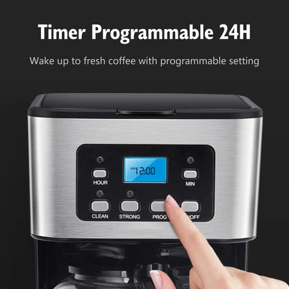 12-Cup Programmable Coffee Maker, Regular & Strong Brew Drip Coffee Machine for Home and Office, Glass Carafe, Pause & Serve, Au