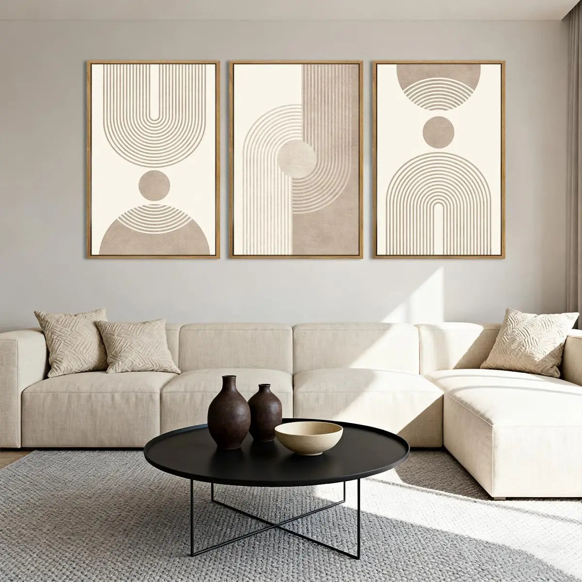 Beige Neutral Canvas Wall Art Framed Geometric Abstract Decor for Living Room Bedroom Office 16x24 Set of 3