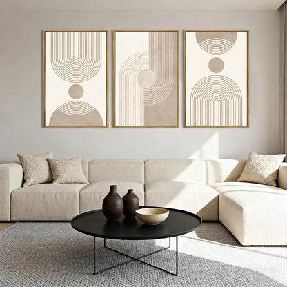 Beige Neutral Canvas Wall Art Framed Geometric Abstract Decor for Living Room Bedroom Office 16x24 Set of 3