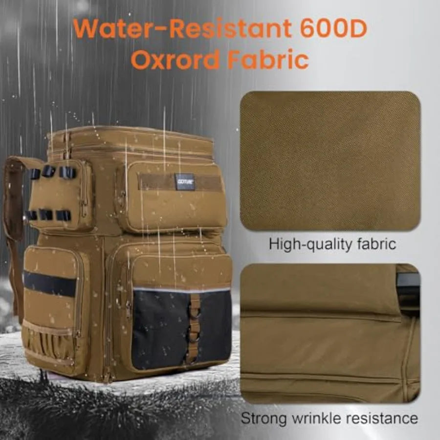 66L Rolling Tackle Box with Cooler Khaki Large Fishing Bag with Wheels for 5 3700 Trays Trays Not Included Saltwater Resistant