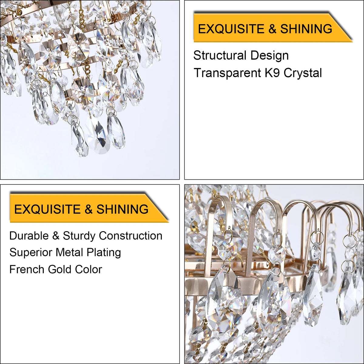 16.9-Inch 7-Head French Gold Crystal Chandelier, Height Adjustable, Suitable for Living Room, Dining Room, Foyer, and Hallway, Vintage Luxury Ceiling/Hanging Dual-Use Lighting Fixture