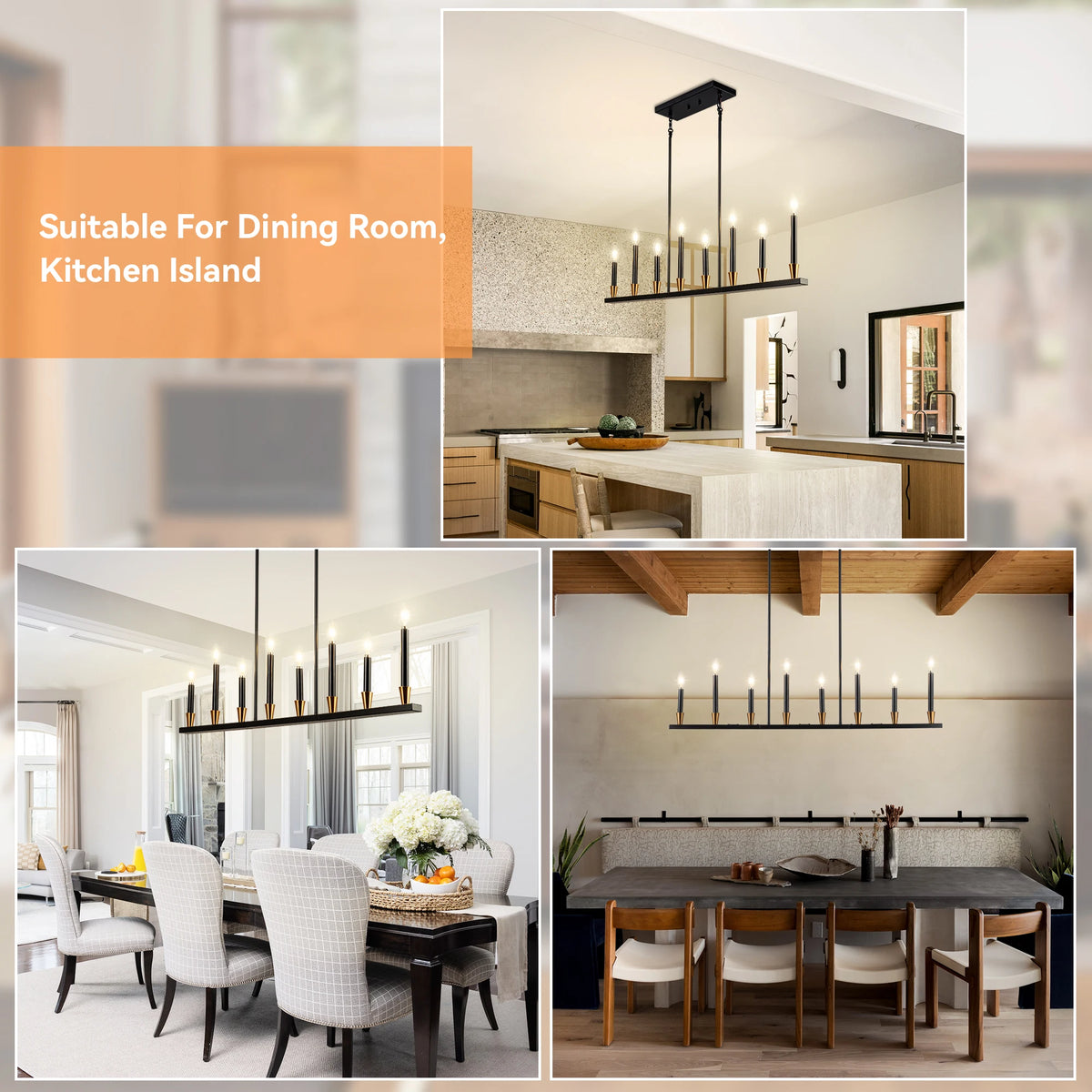 8 Light Dining Room Black Chandelier Kitchen Island Lighting Lights Fixture Farmhouse Chandeliers For Coffe Shop Bar