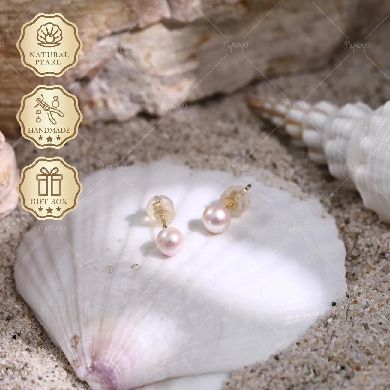Mysoya Japan Akoya Pearl Stud Earrings 5-5.5mm Golden Silvery S925 Gift Box Valentine's Day Birthday Gift For Her