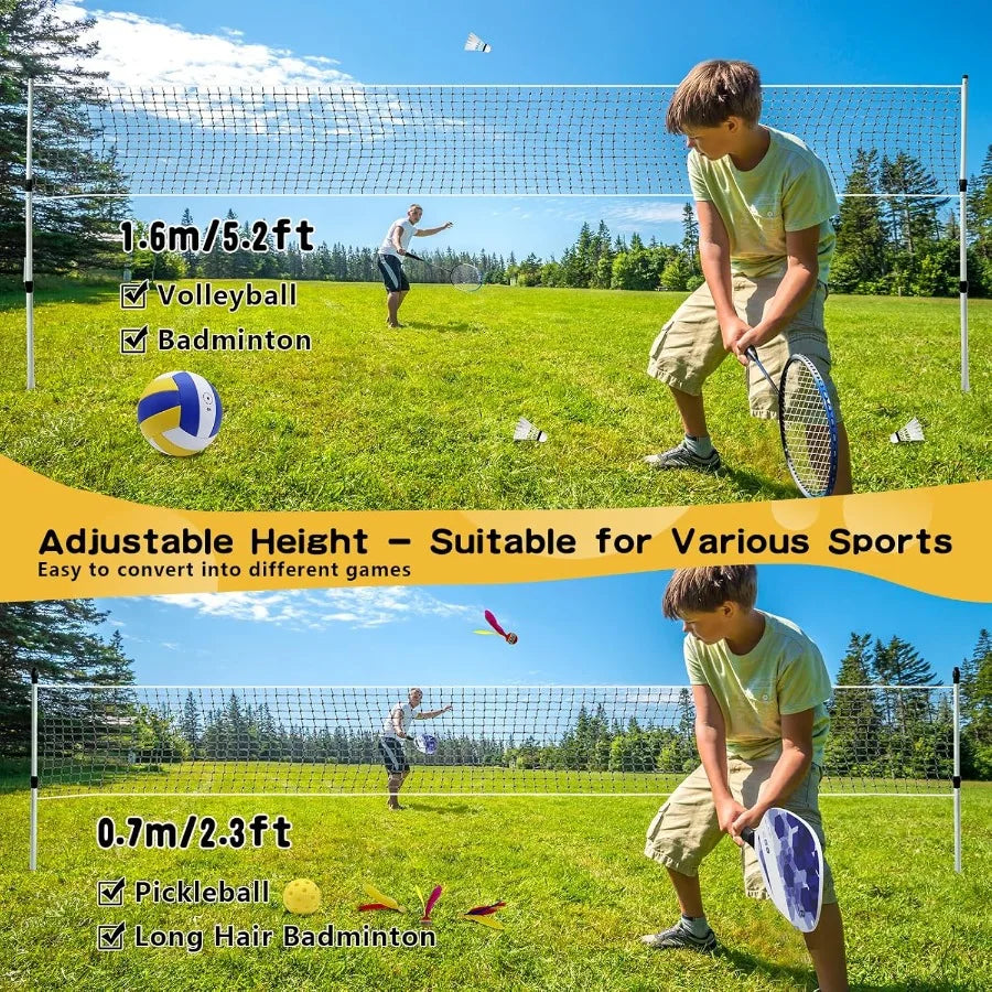 Outdoor Volleyball and Badminton Combo Set Official Size 5 Volleyballs and Badminton Rackets Set of 5 for Outdoor Backyard Game