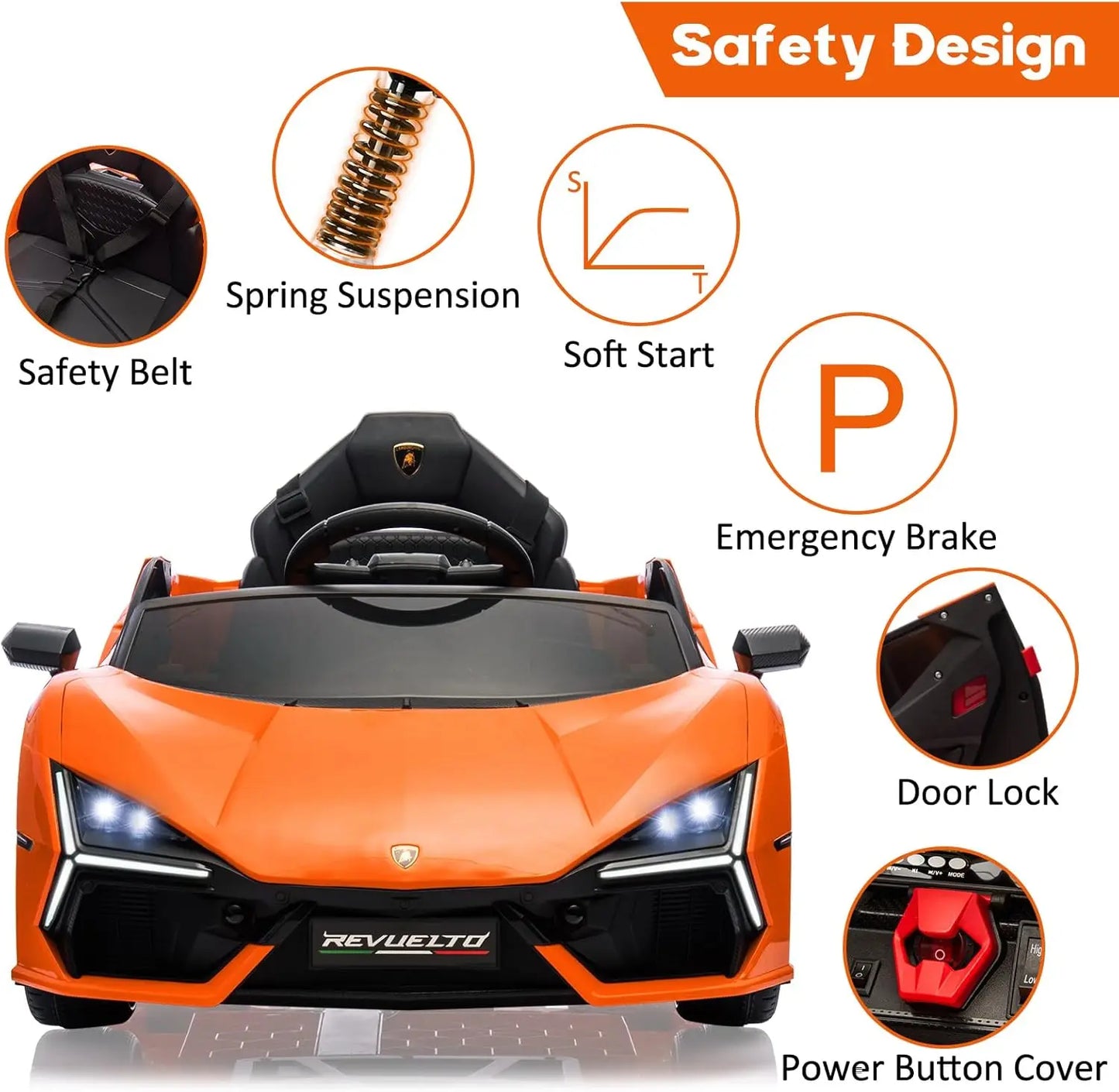 12V Ride On Car for Kids Electric Vehicle Battery Powered Sports Car Toy with Bluetooth, USB, Music, Remote Control, Headlight