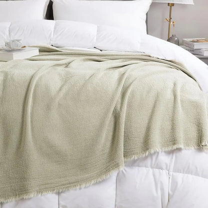 88x92 100% Pure Linen Oversized King Blanket - Soft Linen Reversible Throw Blanket in Natural Color Bed Blanket (Flax Color, 88x