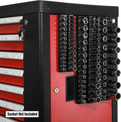 75 Slots Magnetic Socket Organizer Tray Set 3Pcs 1/4" 3/8" & 1/2" Inch Drive Metric Socket Holder Storage Organiser Black Color