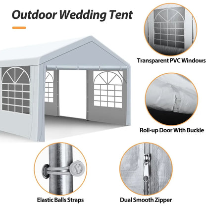 Heavy-Duty 13x20 Foot Outdoor Wedding Party Tent with Detachable Sidewalls for Events and Shelters