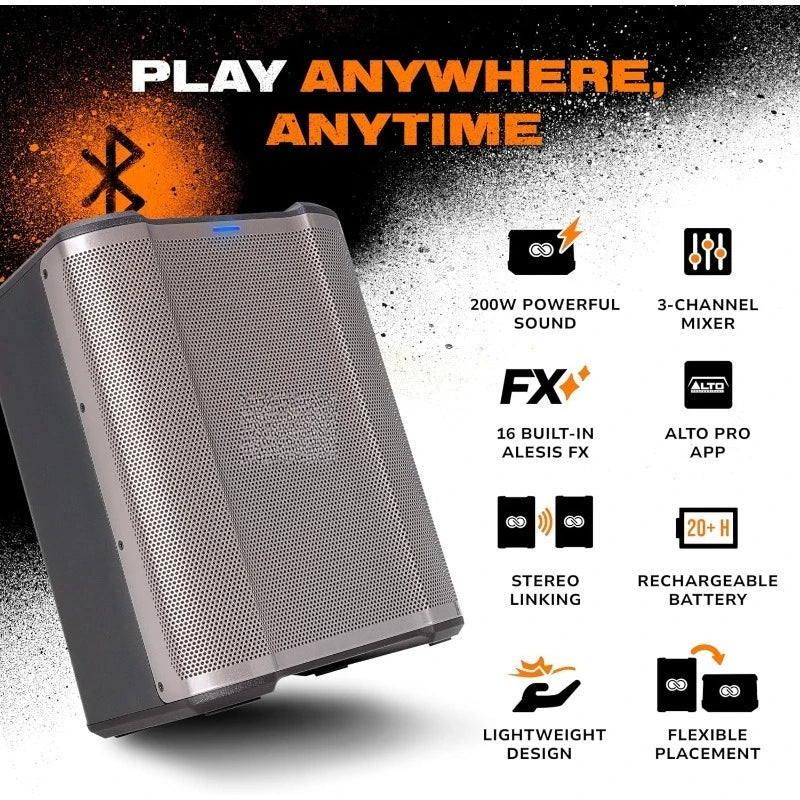Special Edition Busker - 200W Portable PA Speaker with Rechargeable Battery, Bluetooth, 3-Channel Mixer, Alesis FX, App,