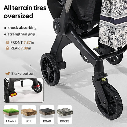 Portable baby strolle, foldable travel cart, adjustable handle for two-way push, adjustable backrest, with sunshade