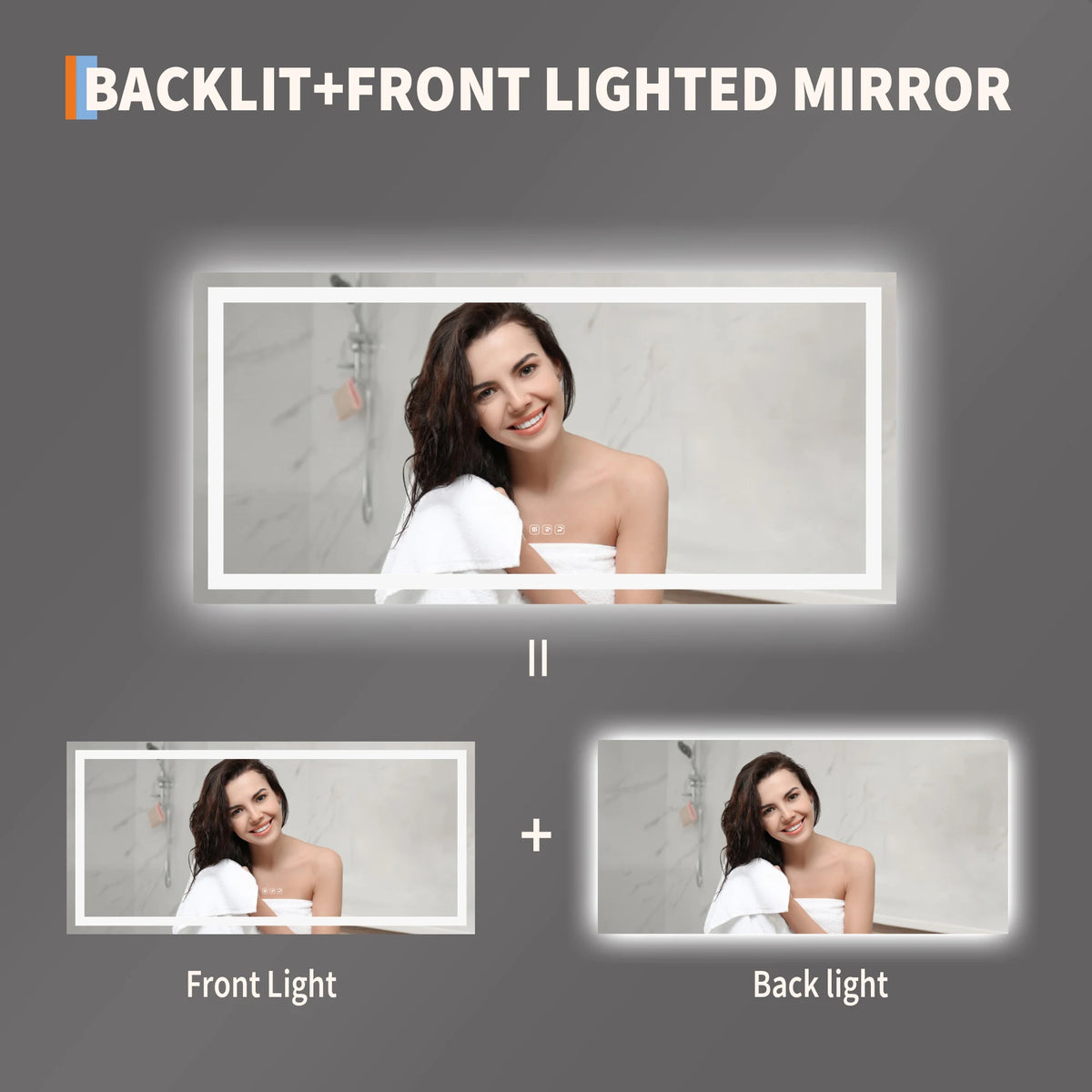 LED Bathroom Mirror Anti-Fog Shatter-Proof with 3X Magnifier Dimmable 3-Color Front/Backlit Wall-Mounted Vanity Mirror with Memory Function