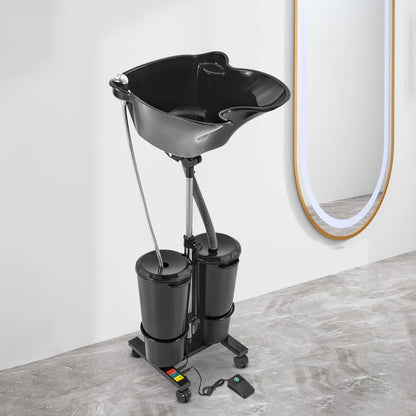 Mobile Hair Wash Basin Height Adjustable For Salon Spa Portable Shampoo Basin with 2 Water Buckets