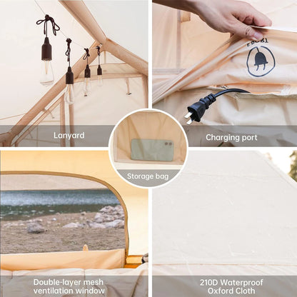 Inflatable Tent with Hand Pump Portable Glamping Tent Breathable Air Family Tunnel Tent Oxford Fabric for 4-6 People