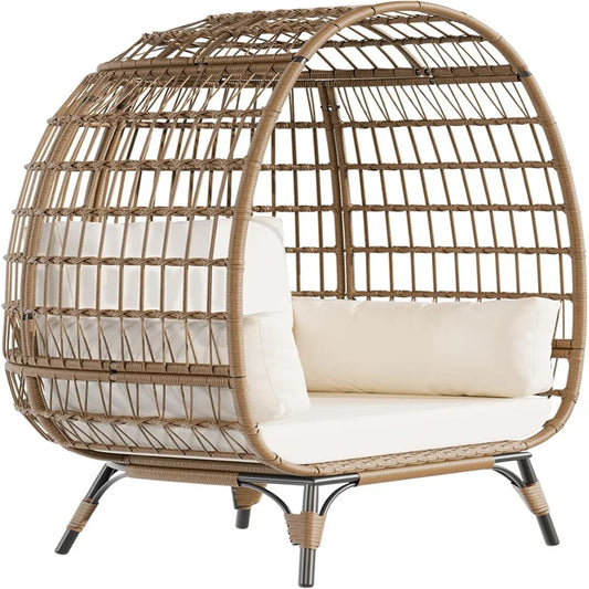Oversized Egg Chair for Outdoor, Wicker Egg Chair with Cushions & Steel Frame, Rattan Patio Lounge Chairs for Patio, Backyard