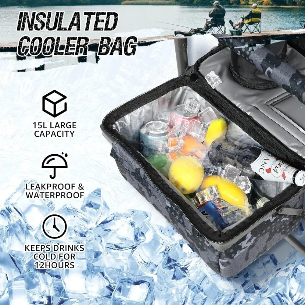Portable Adjustable Ice Fishing Chair with Rod Holder and Cooler for Outdoor Adventures