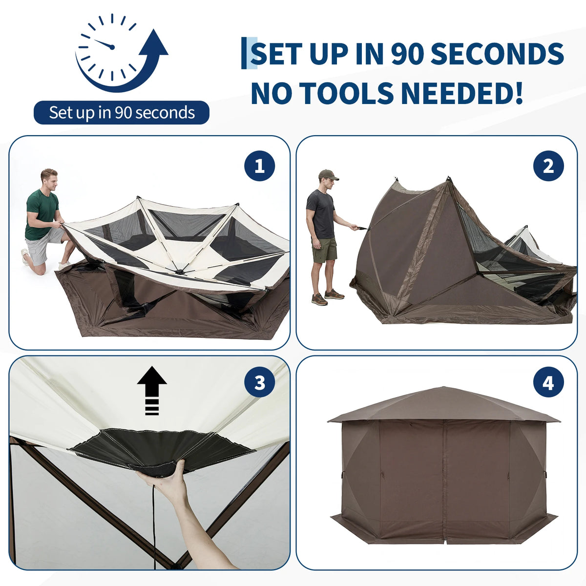 Starry Sky Shed Outdoor Tent with Eaves Hexagonal 13x13FT with 6-sided Screen Khaki/Green 210D Oxford Cloth Large Folding Canopy Screen Tent Ind Cloth, Bite-Proof Mesh, Carry Bag, Easy Setup Outdoor Shelter for Patio, Backyar