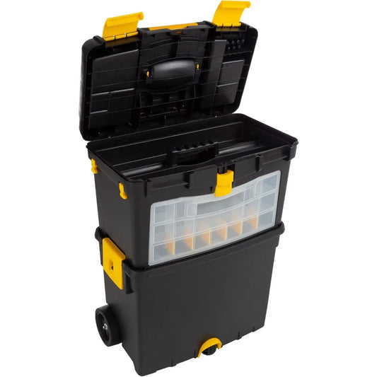 Foldable Rolling Tool Box with Wheels, Removable Top, and Multiple Compartments for Easy Tool Storage