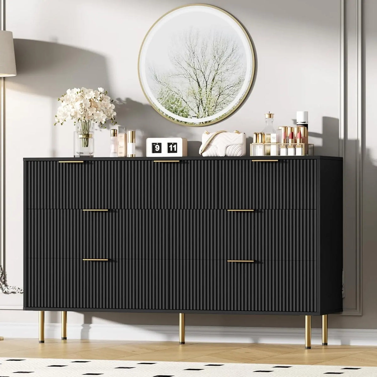7 Drawers Dresser for Bedroom, Living Room Cabinet, Fluted Dresser Chest of Drawers with Handle, Wood Modern Dressers for Closet, Bedroom Living Room