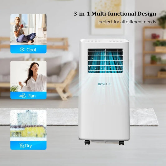 9000 BTU Portable Air Conditioner with Remote Control 3-in-1 Room AC Unit Fan Dehumidifier Digital Display 24H Timer Installati