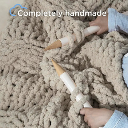 Chunky Knit Blanket Throw - 100% Hand Knitted Thick and Warm Throw or Winter, Linen, 50x60 Inches, Crochet