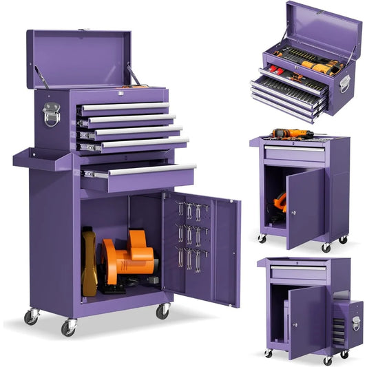 Rolling Tool Chest - Heavy-Duty Steel Tool Cabinet with Detachable Top Box, Locking Wheels & Security System for Garage