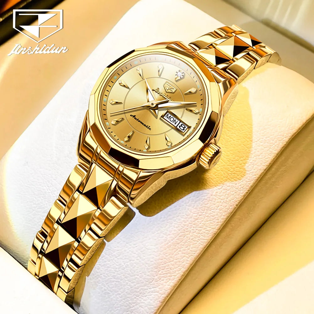 JSDUN Top Romantic Couple Watch Tungsten Steel Strip Imported Movement Imported Movement  Automatic Mechanical Watch for Lovers