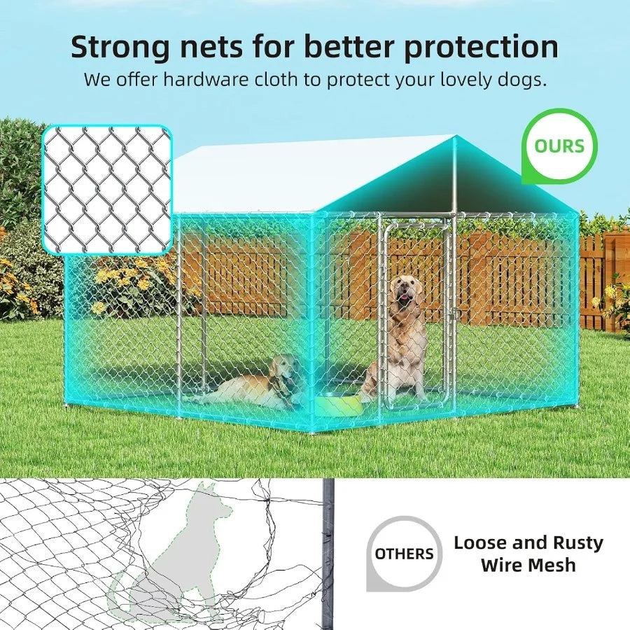 7.8 x 7.8ft Heavy Duty Outdoor Dog Kennel with Roof in Galvanized Steel for Large Breed Dogs - Durable and Secure Outdoor Housi